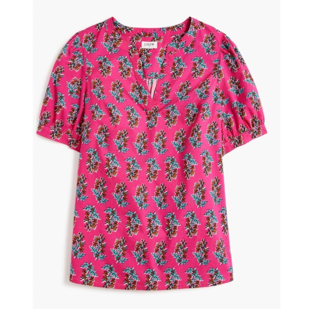 J.Crew Printed Short Sleeve Poplin Top Blouse Pink Flashback Toasted Terra Sz XS